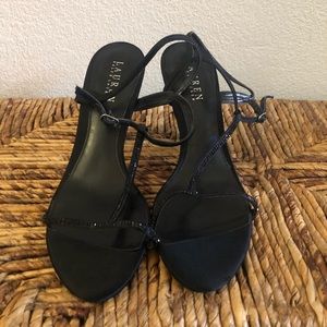 Lauren Ralph Lauren T Strap Black Crystal Heel